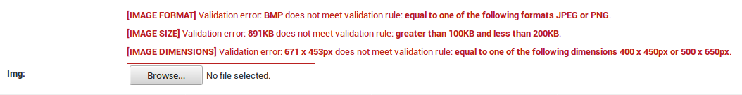 custom error with image format, image size and dimensions